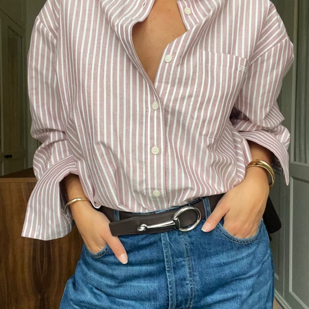 Striped Button-Up Shirt - Pink and White